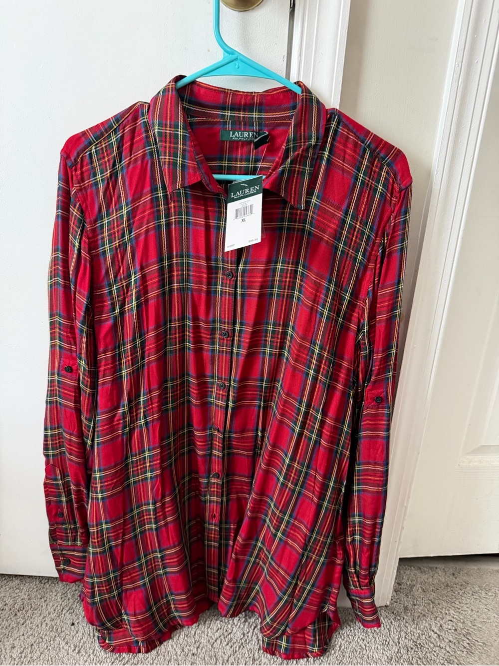 Women’s Lauren Ralph Lauren Red & Green Plaid Button-Up Shirt size XL.